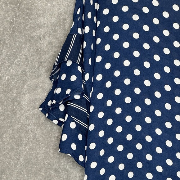 Come Vintage 3X Shirt Top Navy Blue Polka Dot Flutter Short Sleeve Round Neck - Picture 3 of 8